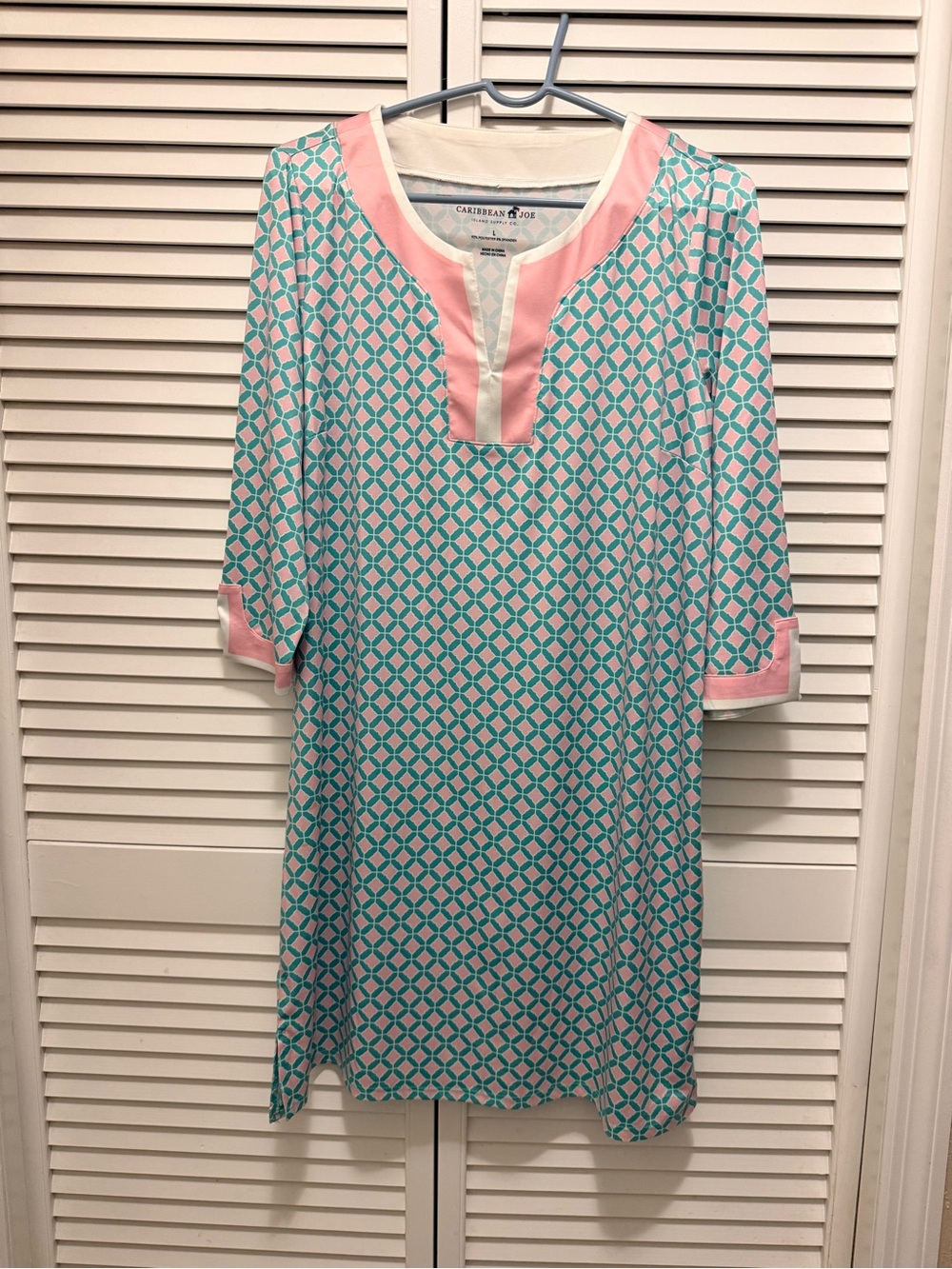Caribbean Joe Teal & Pink Geometric Tunic Dress